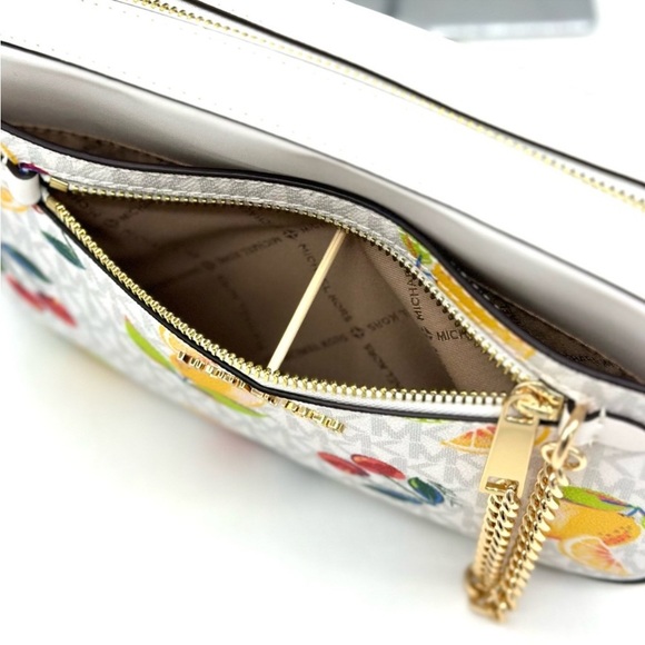 Michael Kors Large EW Zip Chain Xbody Crossbody Bag Optic White Multi - Picture 10 of 11